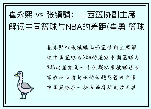 崔永熙 vs 张镇麟：山西篮协副主席解读中国篮球与NBA的差距(崔勇 篮球)