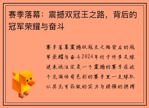 赛季落幕：震撼双冠王之路，背后的冠军荣耀与奋斗